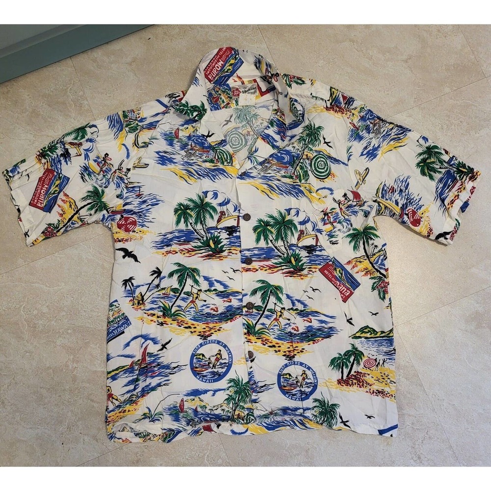 VTG Hilo Hattie Hawaiian Mens L Large USA Aloha AOP Beach Surf T‎ Shirt
